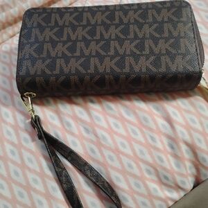 Michael Kors Black and Brown Signature Wristlet
